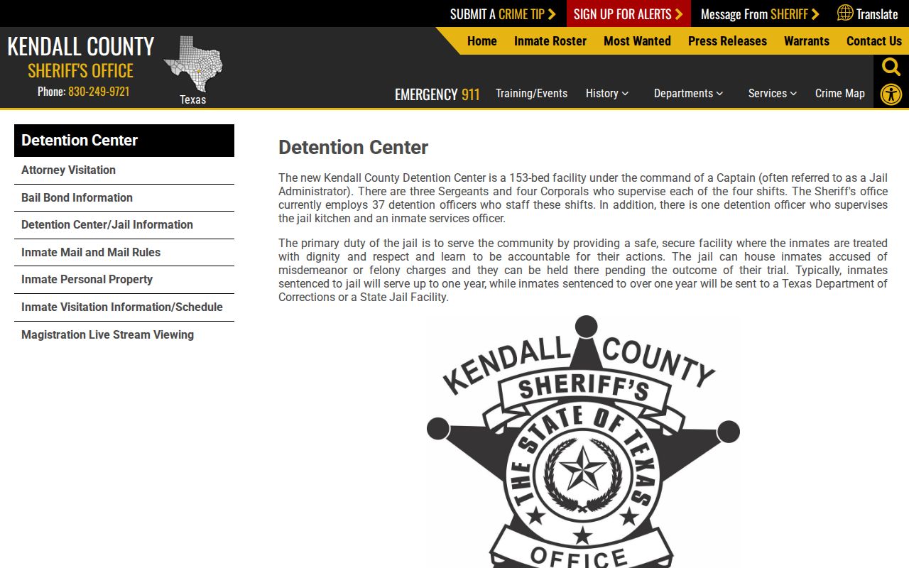 Kendall County Detention Center release and transfer information