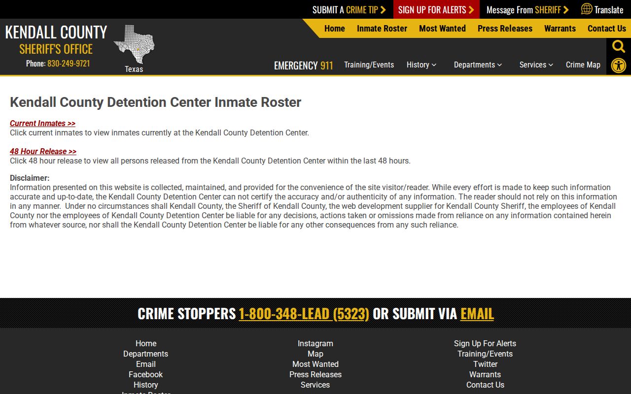 Kendall County Sheriff's Office current and 48-hour release roster chooser