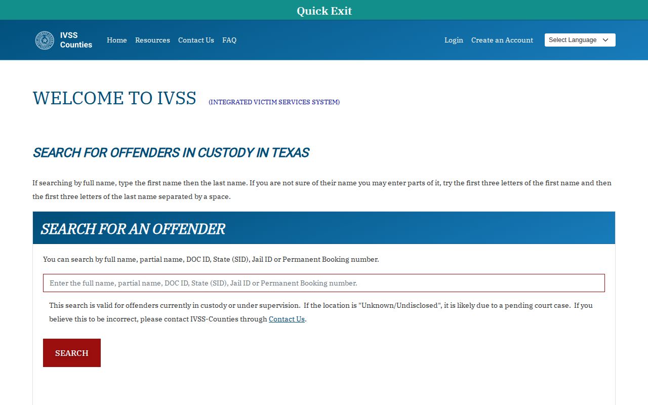 Kendall County IVSS inmate search and release notification portal