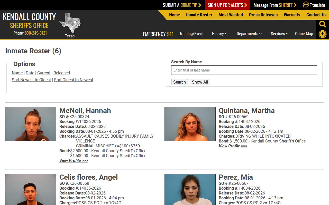 Kendall County released inmate mugshots on the official 48-hour roster